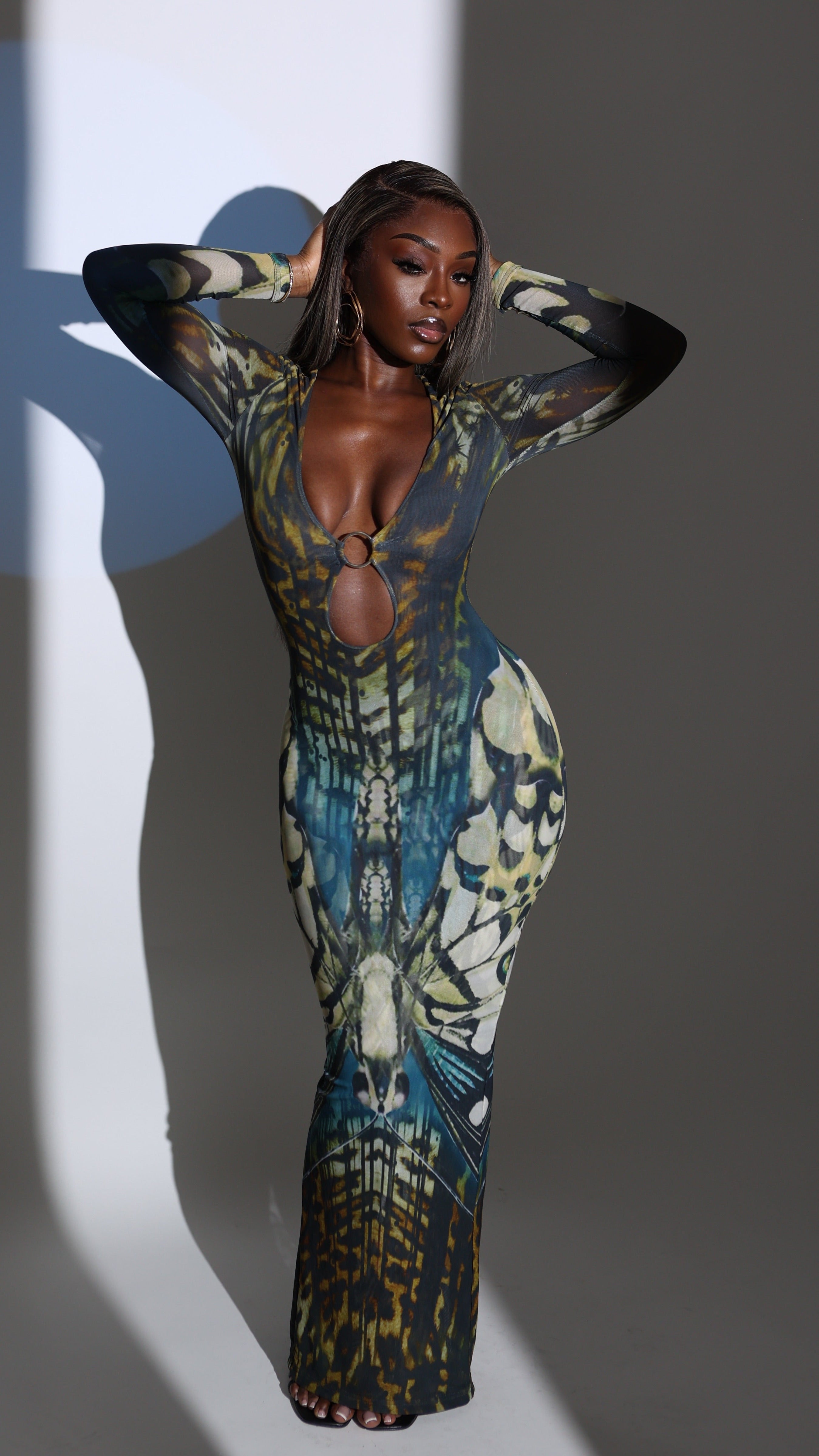 o ring cut out maxi dress Champagne Front O-Ring Cut Out Maxi Dress