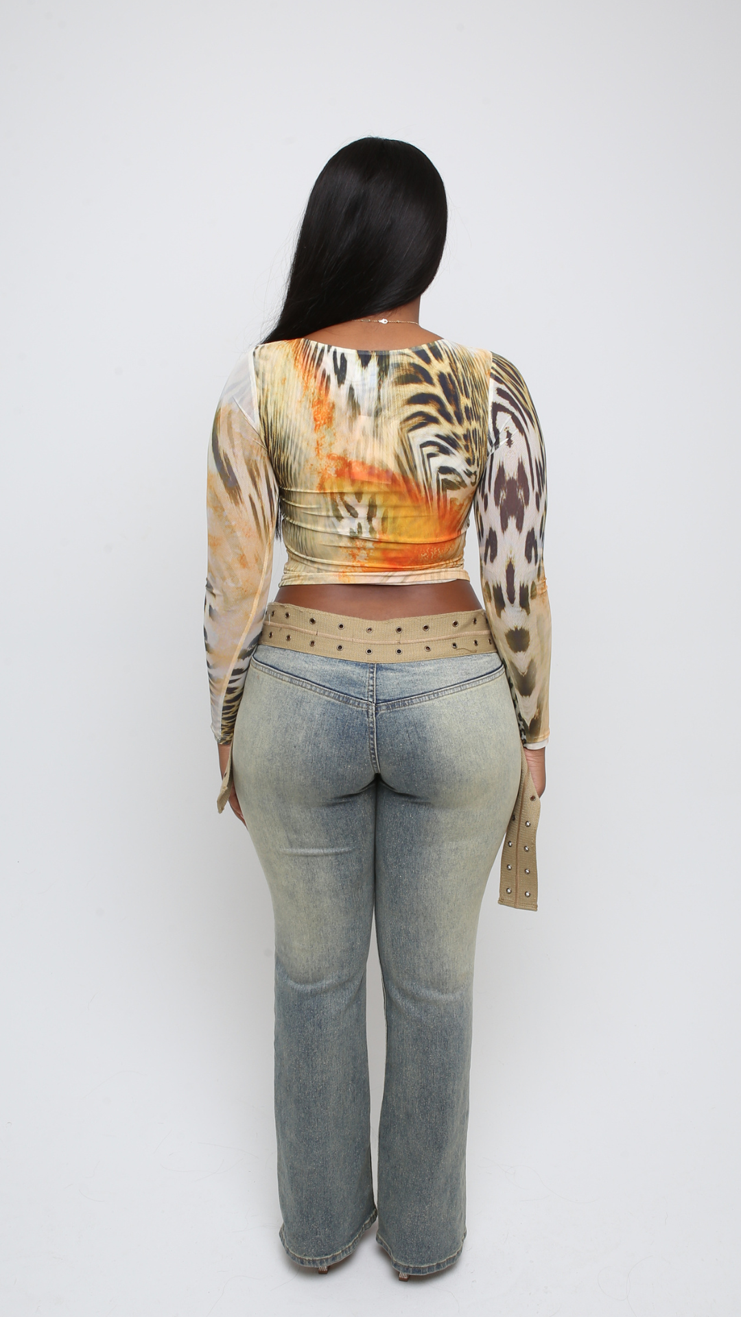 Fleur Long Sleeve Mesh Top - Savannah Wild