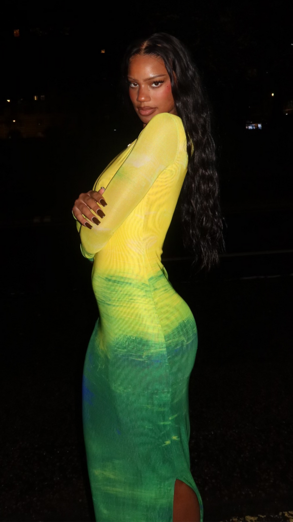 Aphrodite Long Sleeve Maxi Dress- Citrus Green