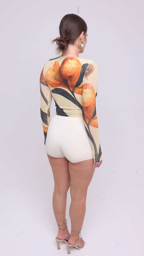 Top de malla de manga larga Fleur - Fiebre Amarilla 