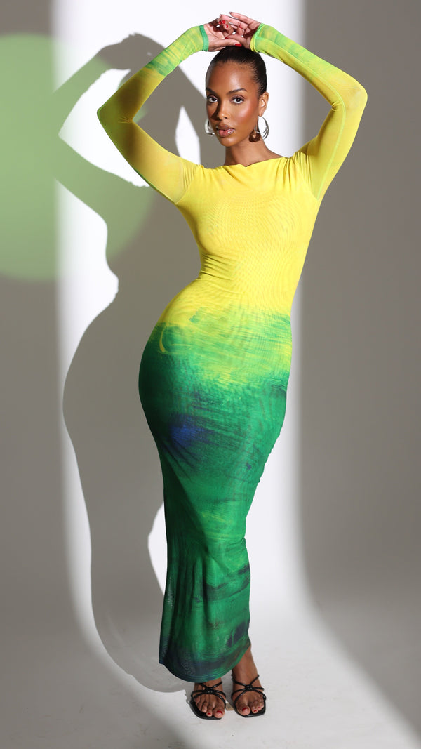 Aphrodite Long Sleeve Maxi Dress- Citrus Green
