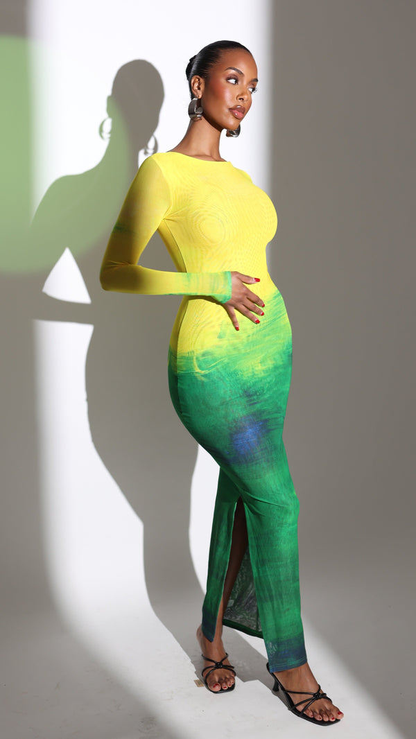 Aphrodite Long Sleeve Maxi Dress- Citrus Green