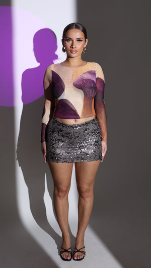 Fleur Long Sleeve Mesh Top - Purple Haze