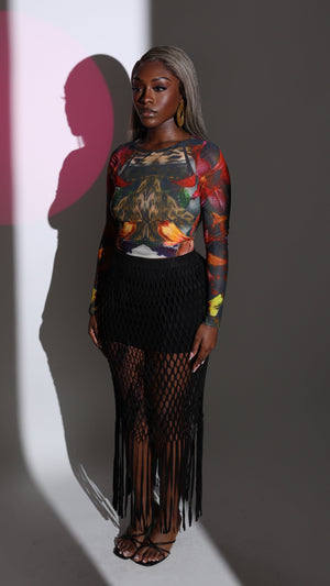 Top de manga larga de malla Fleur - Flor de medianoche