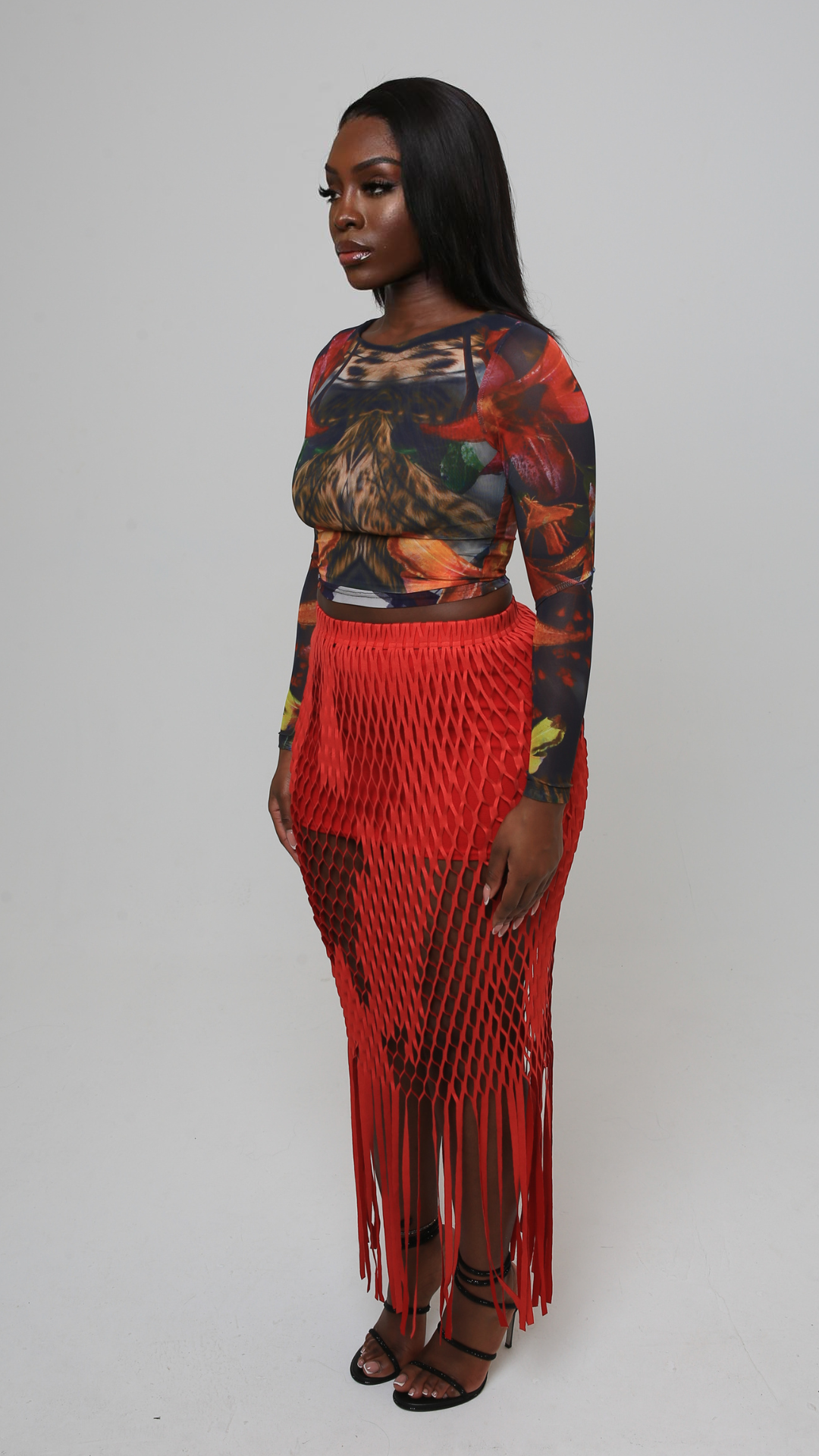 Fleur Long Sleeve Mesh Top - Midnight Blossom