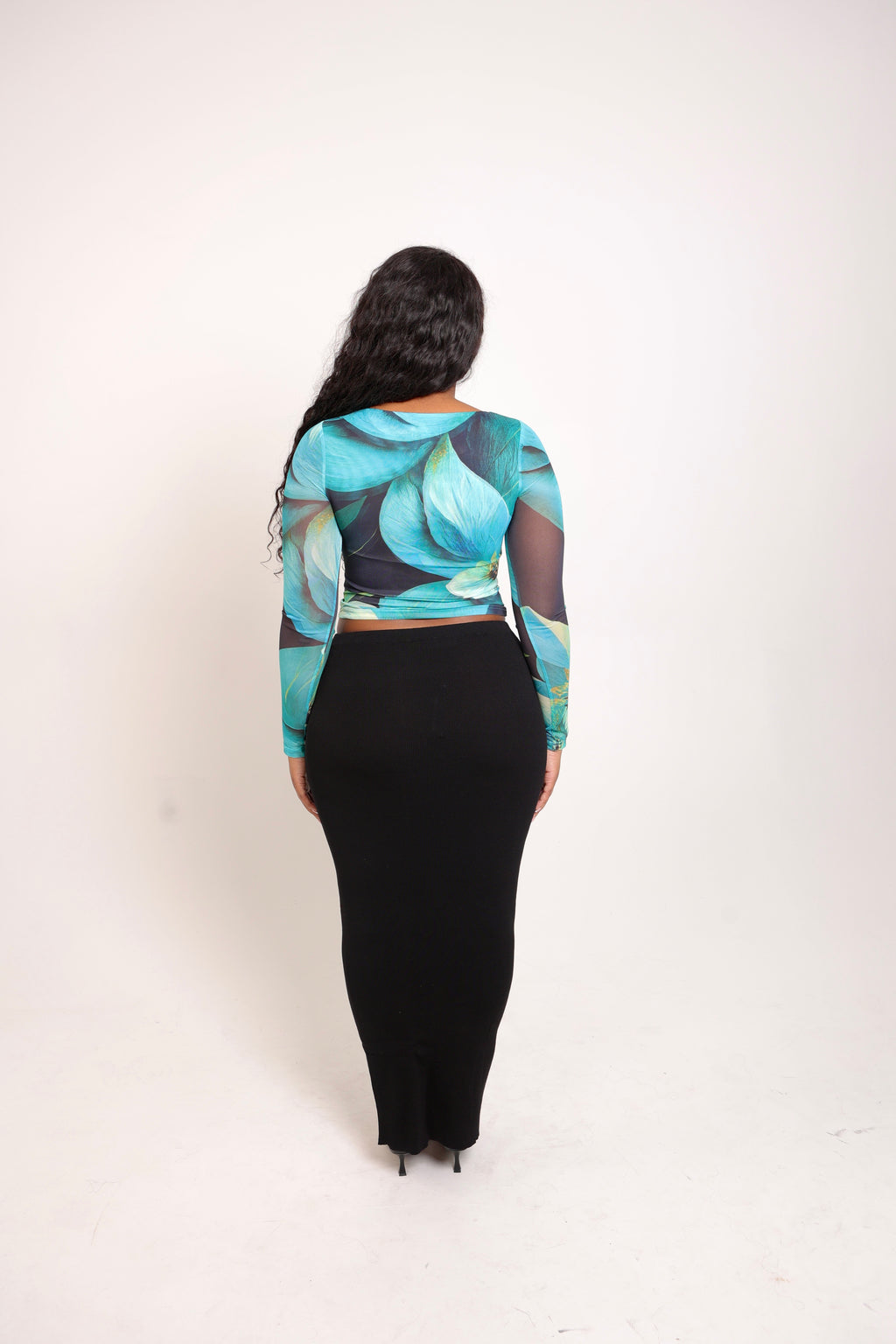 Fleur Long Sleeve Mesh Top - Ocean Lillies