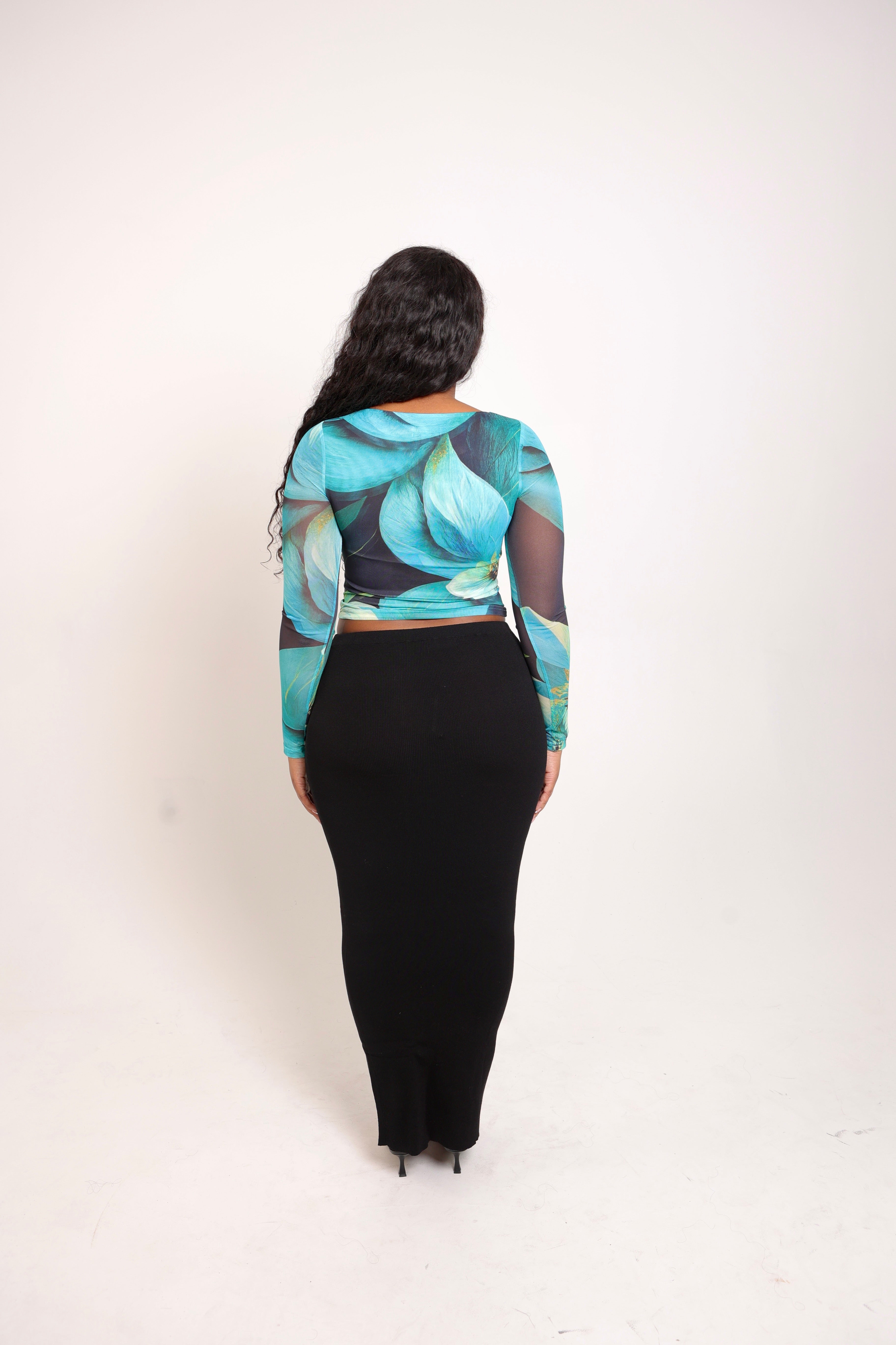 Fleur Long Sleeve Mesh Top - Ocean Lillies