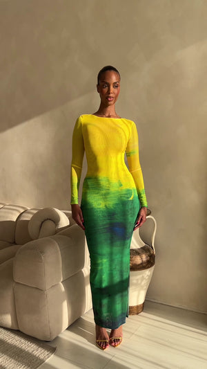 Aphrodite Long Sleeve Maxi Dress- Citrus Green