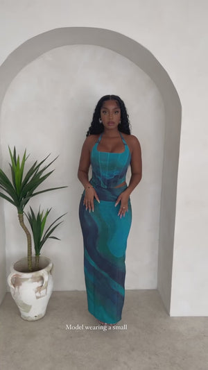 Conjunto de corsé y falda maxi Nola