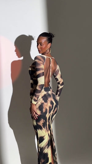 Arya Backless Long Sleeve Maxi Dress