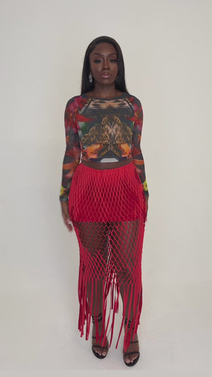 Top de manga larga de malla Fleur - Flor de medianoche