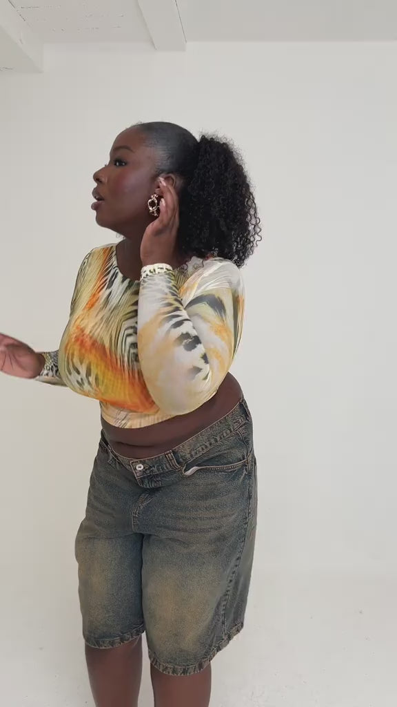 Fleur Long Sleeve Mesh Top - Savannah Wild