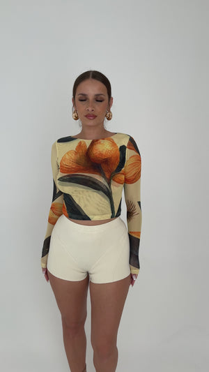 Top de malla de manga larga Fleur - Fiebre Amarilla 