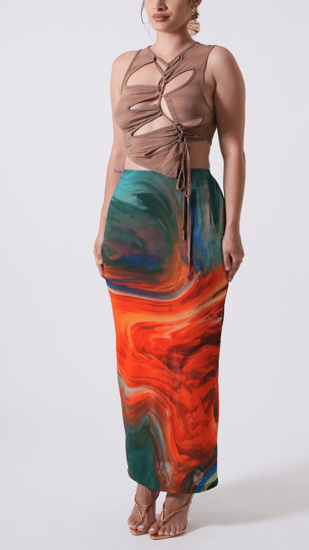 Sofia ruched back midi skirt
