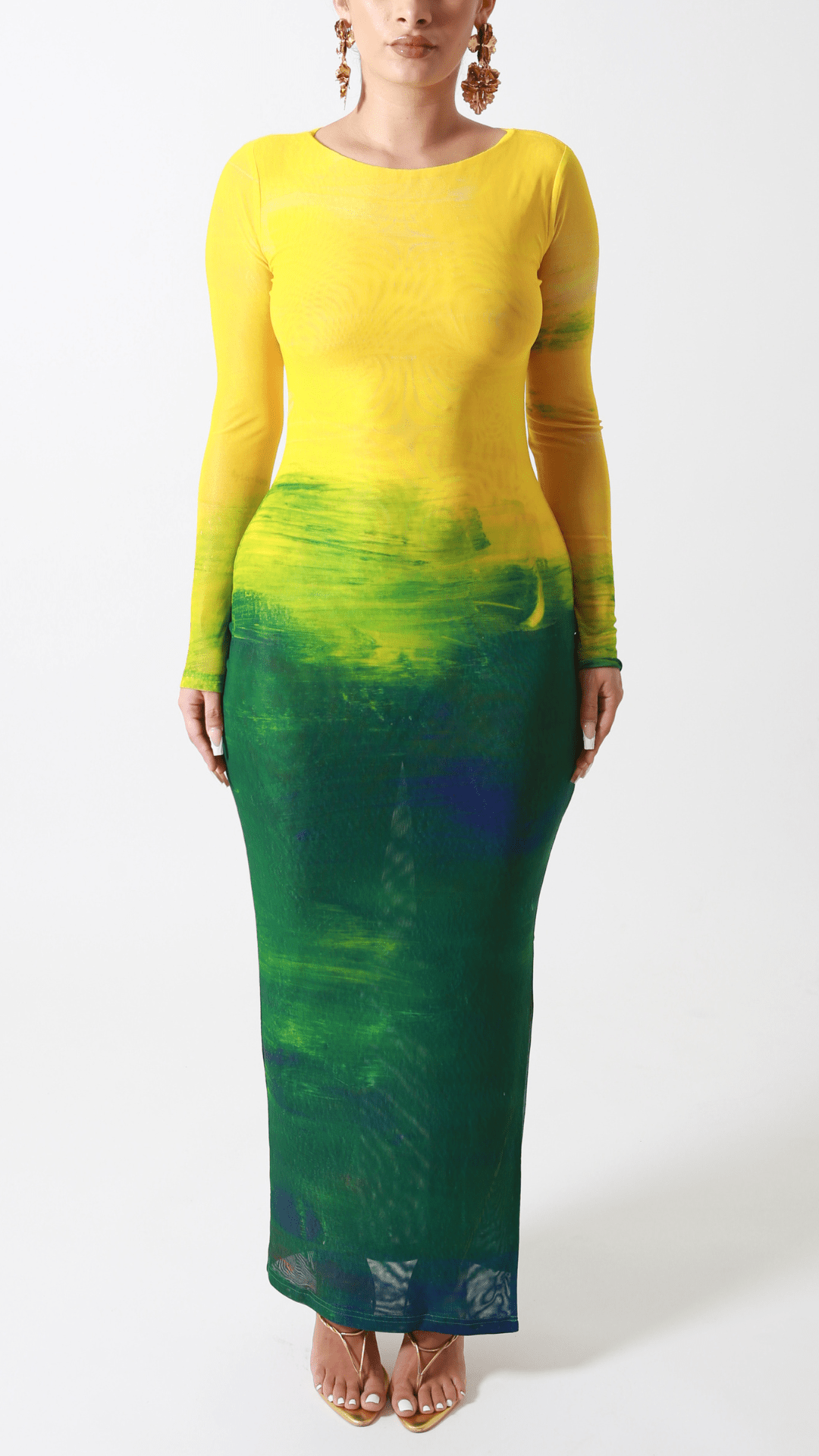 Aphrodite Long Sleeve Maxi Dress- Citrus Green