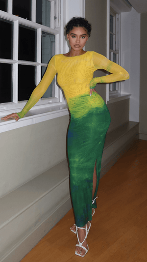 Aphrodite Long Sleeve Maxi Dress- Citrus Green