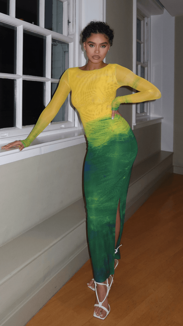 Aphrodite Long Sleeve Maxi Dress- Citrus Green
