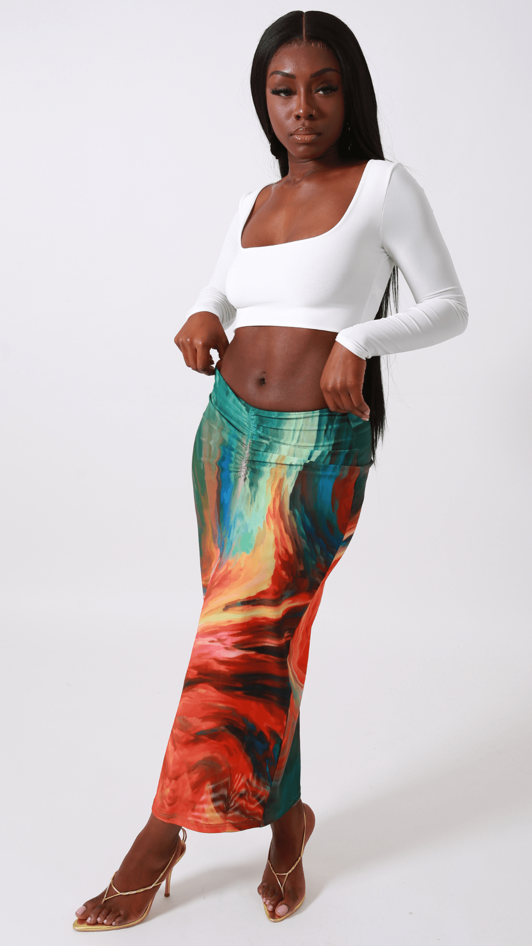 Sofia ruched back midi skirt