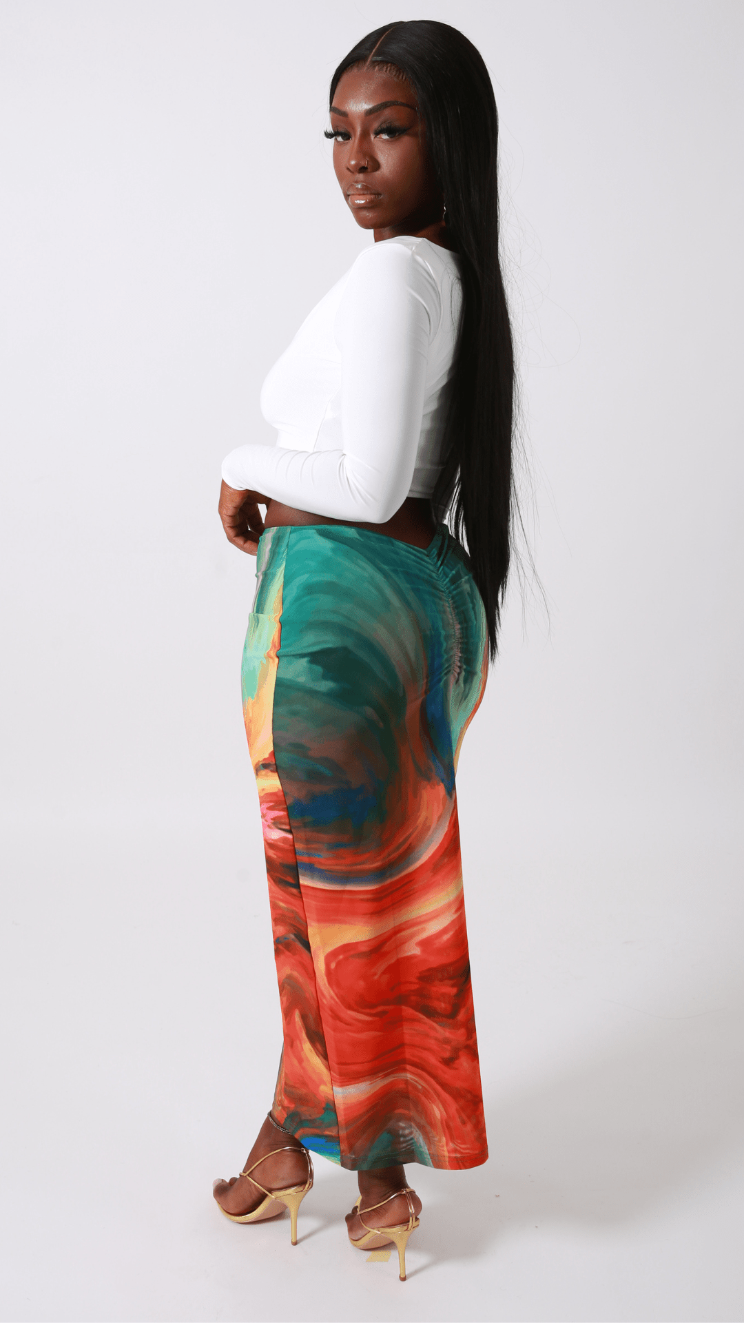 Sofia ruched back midi skirt