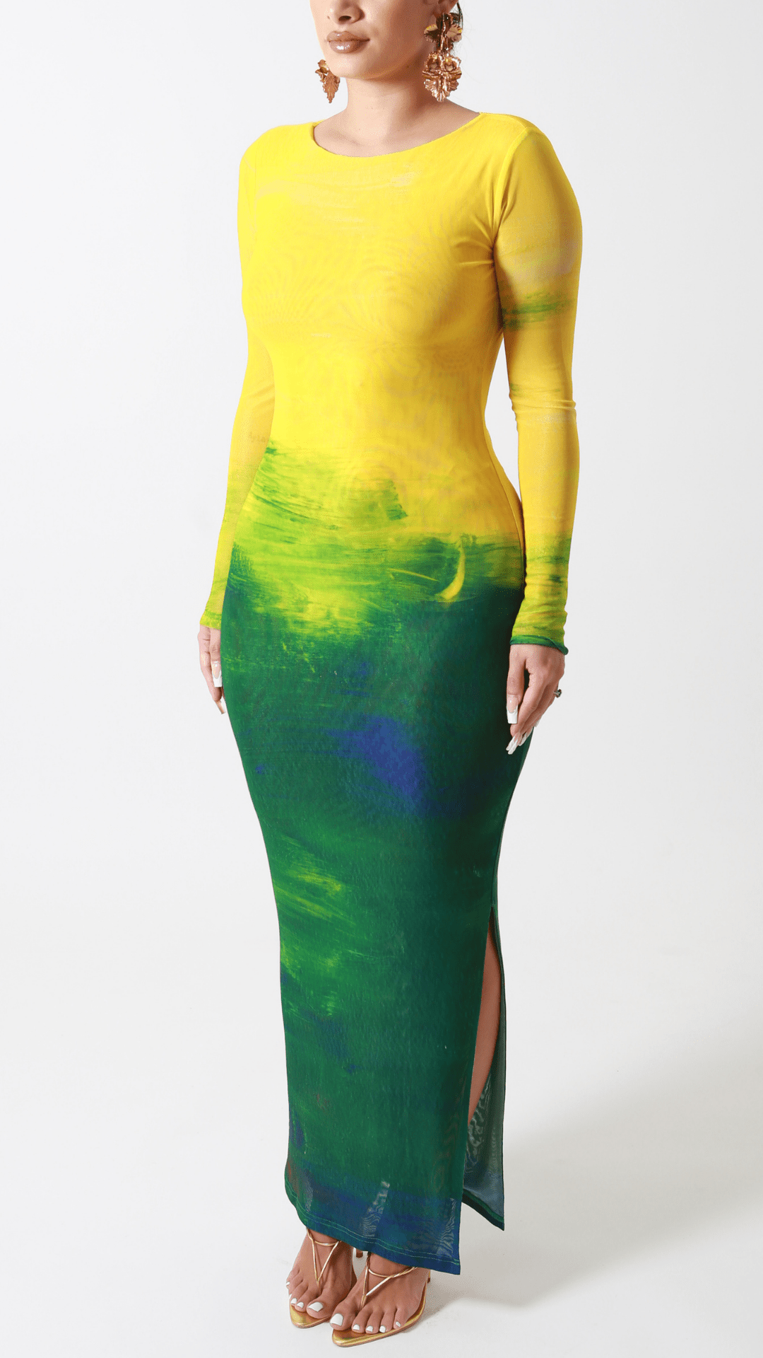 Aphrodite Long Sleeve Maxi Dress- Citrus Green