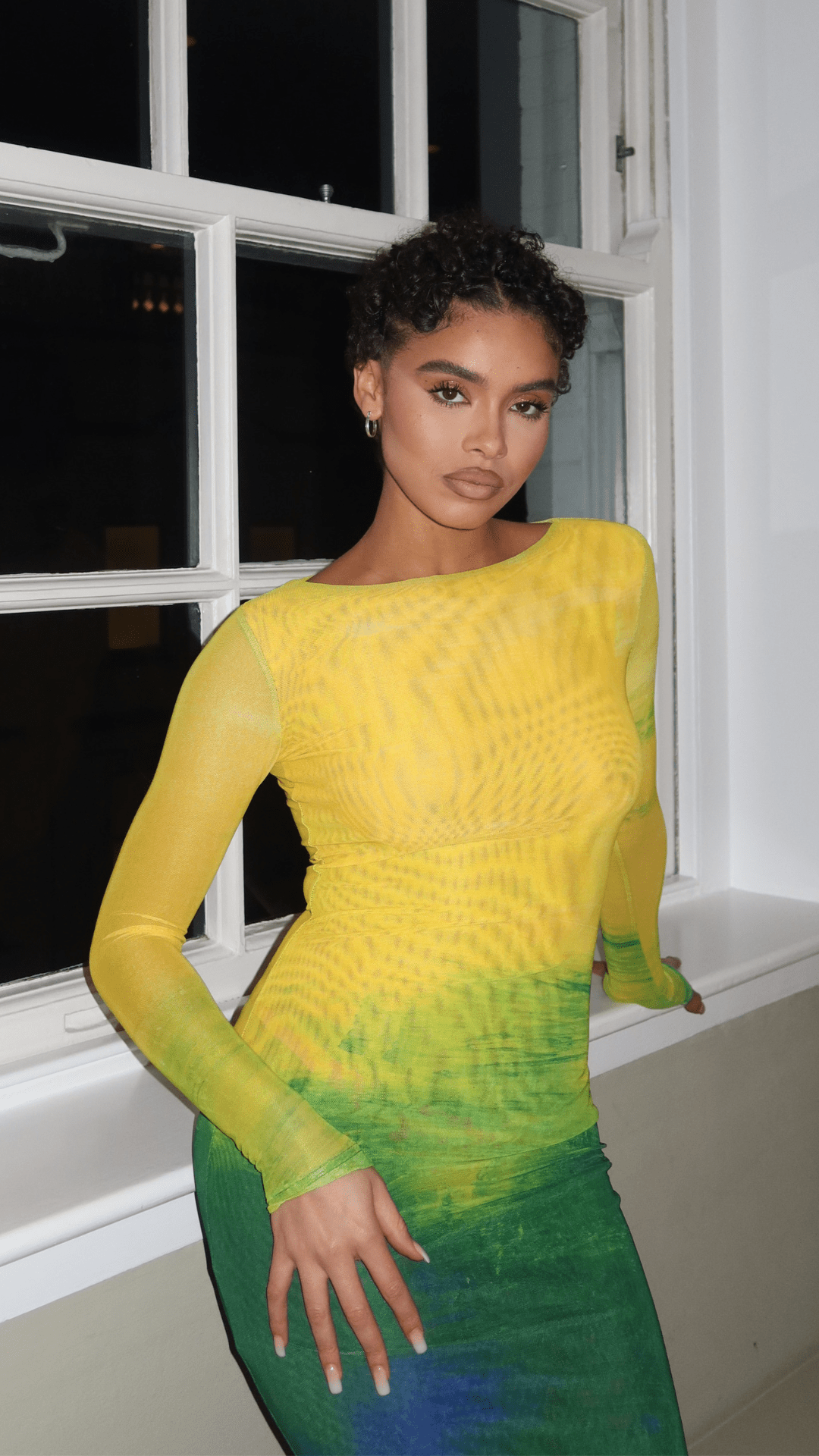 Aphrodite Long Sleeve Maxi Dress Citrus Green Farai London