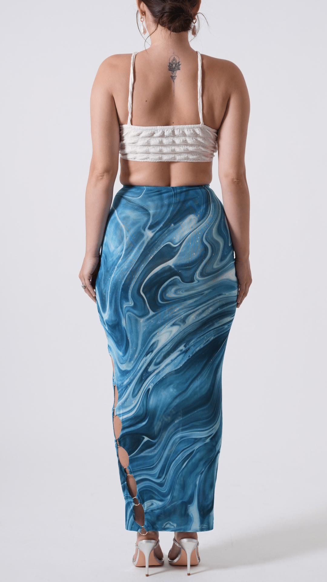Kalia ring detail maxi skirt, Teal Swirl