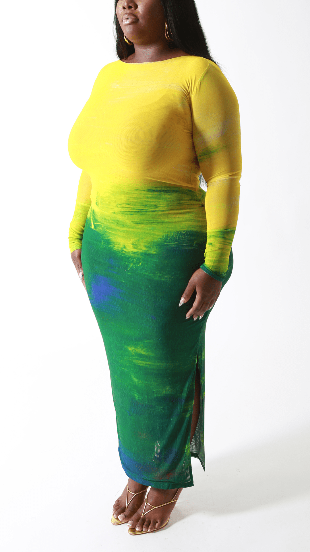 Aphrodite Long Sleeve Maxi Dress- Citrus Green