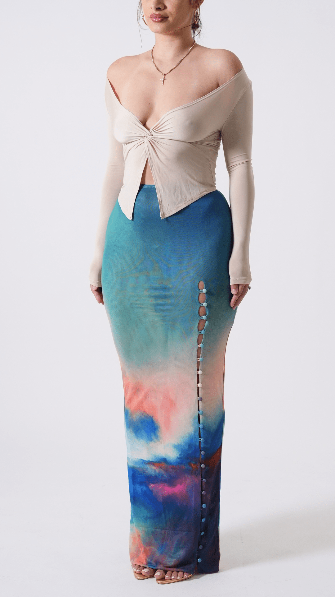 Akari button up maxi skirt